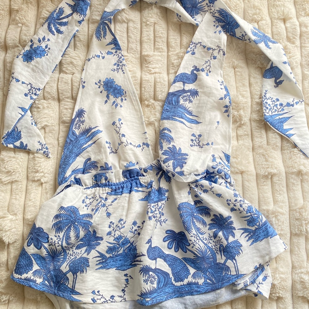 Blue and White V-Neck One Piece Top